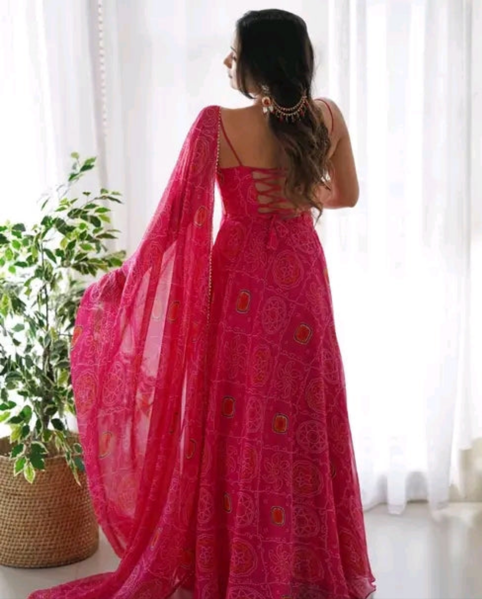 Bandhni Sleevless Anarkali Suit