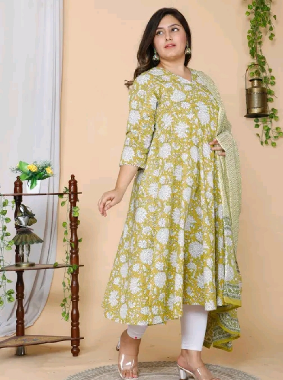 Floral Green Kurti with Dupatta