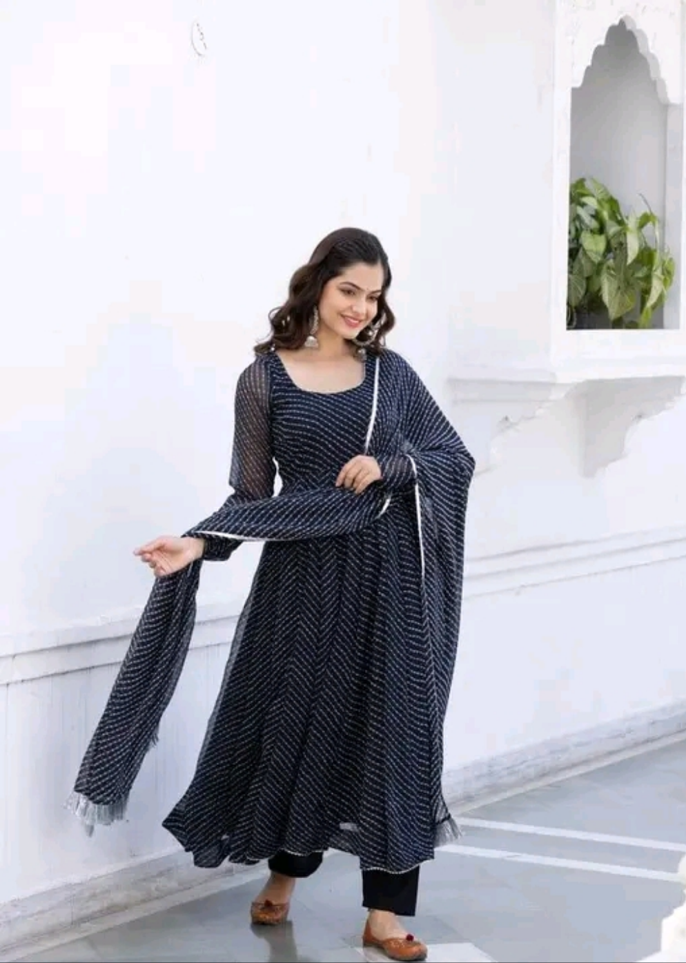 Leheriya Anarkali Kurti with Dupatta