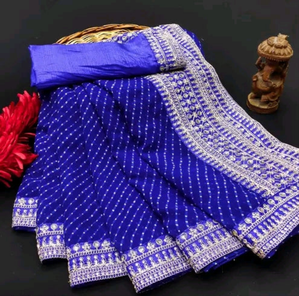 Roohaniyat Zardozi Border Leheriya Saree
