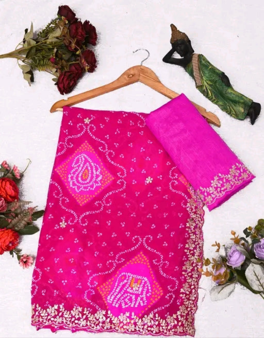 Sawan Bandhani Saree with Pitta Border