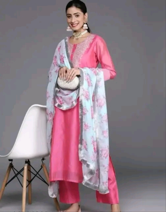 Traditional Motif Kurti Set with Floral  Dupatta