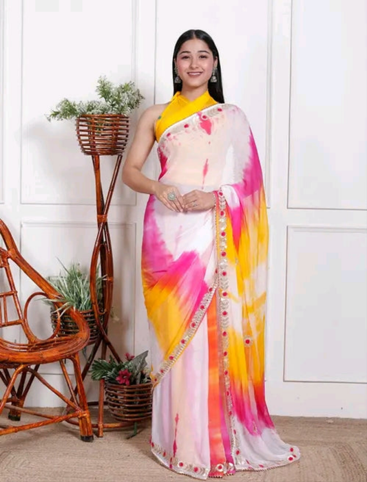 Multi Color Sibori Gota Patti Saree