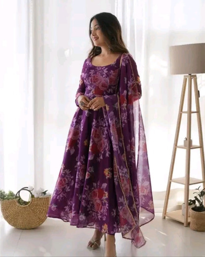 Floral PRINT Anarkali KURTI WITH DUPATTA