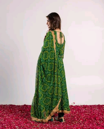 Bandhni Zari Border Anarkali Kurti Set