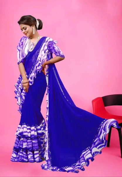 Sibori Mirror Work Ruffle Saree