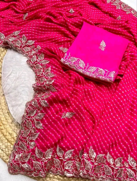 Gulabo Mothda Saree with Zardozi Embroidery