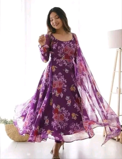 Floral PRINT Anarkali KURTI WITH DUPATTA