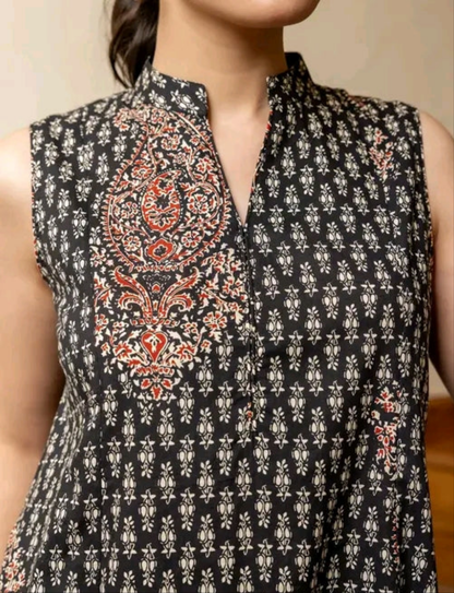 Black Printed Cotton Co Ord Set
