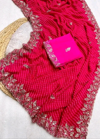 Gulabo Mothda Saree with Zardozi Embroidery