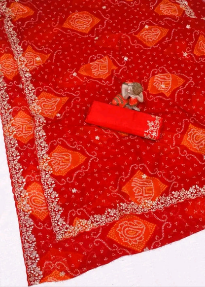 Sawan Bandhani Saree with Pitta Border