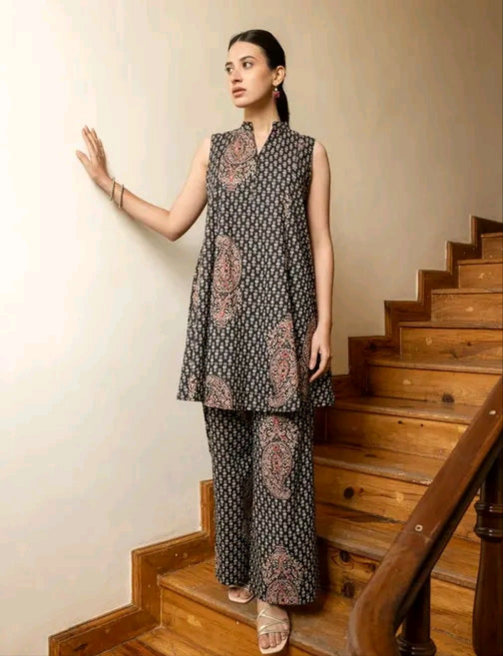 Black Printed Cotton Co Ord Set