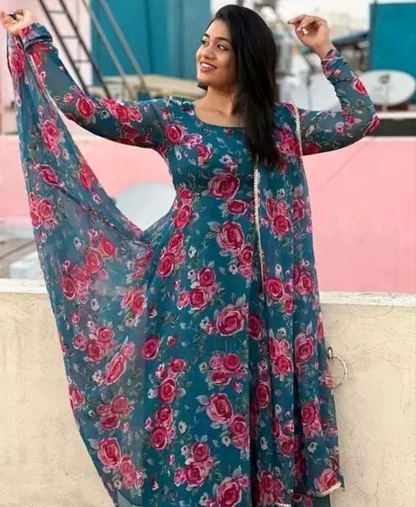 Floral PRINT Anarkali KURTI WITH DUPATTA