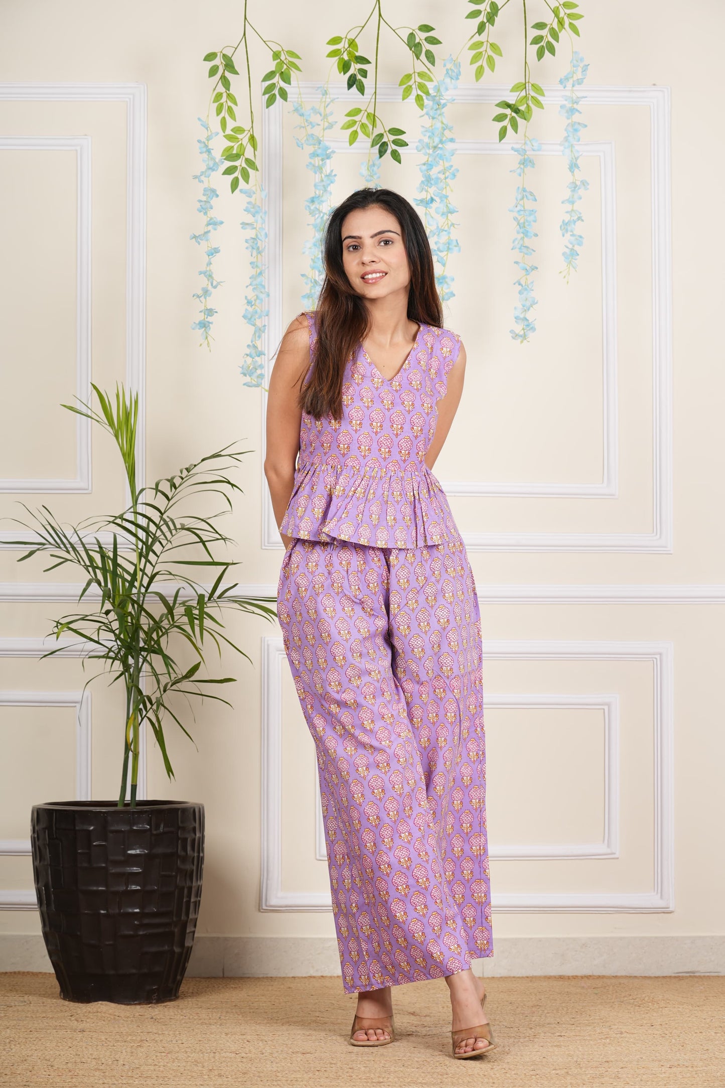 Inaayat Lavender Block Print Co Ord Set