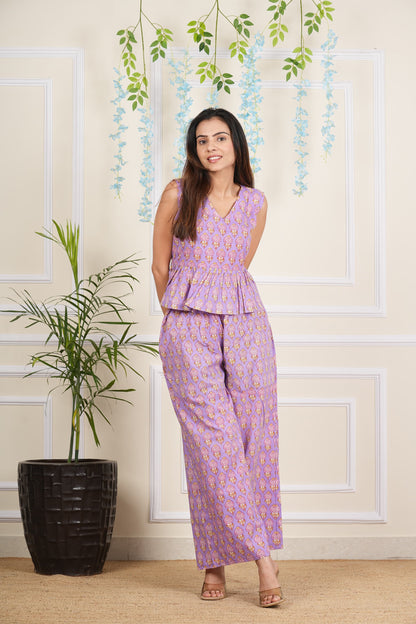 Inaayat Lavender Block Print Co Ord Set