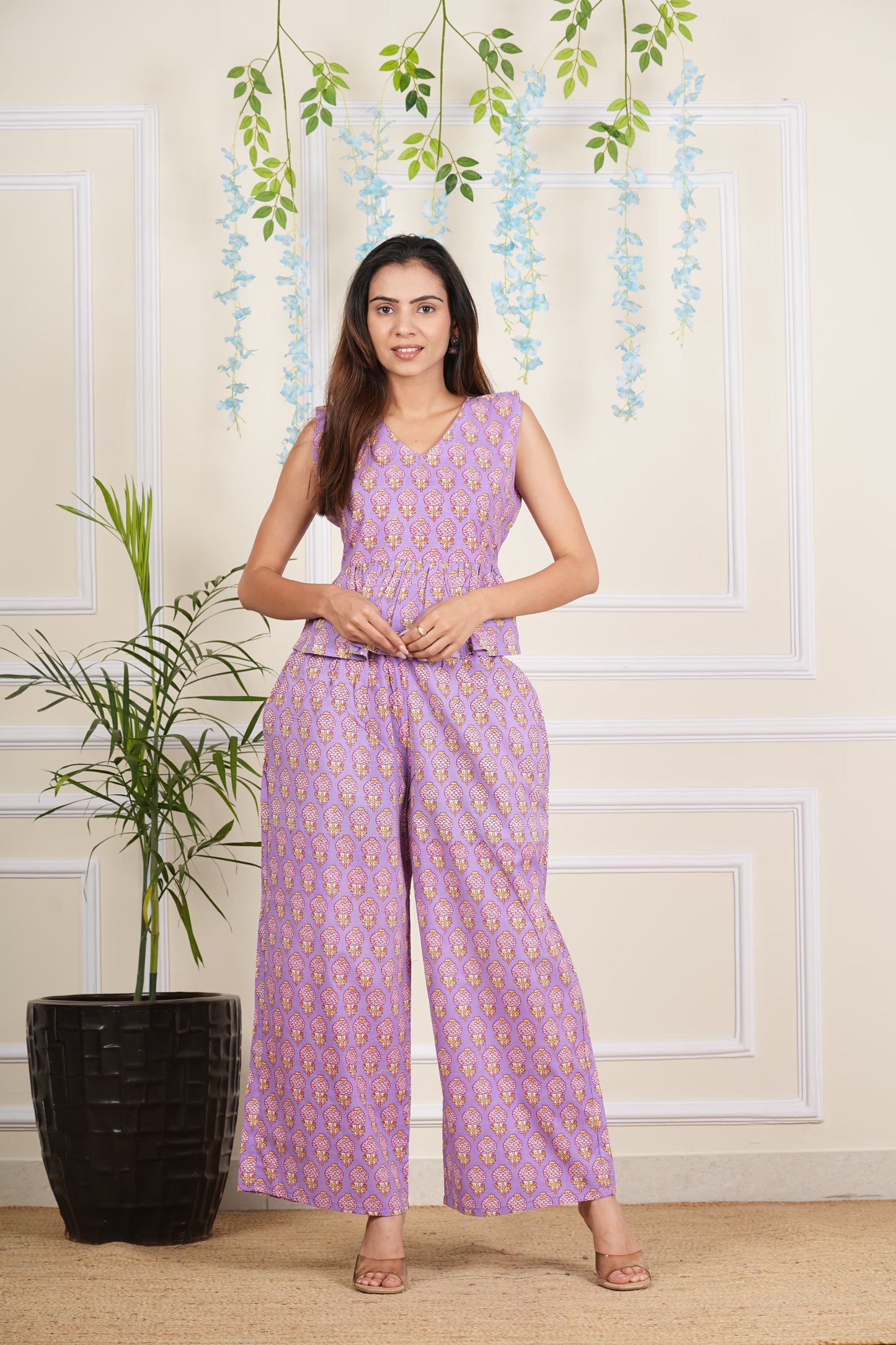 Inaayat Lavender Block Print Co Ord Set