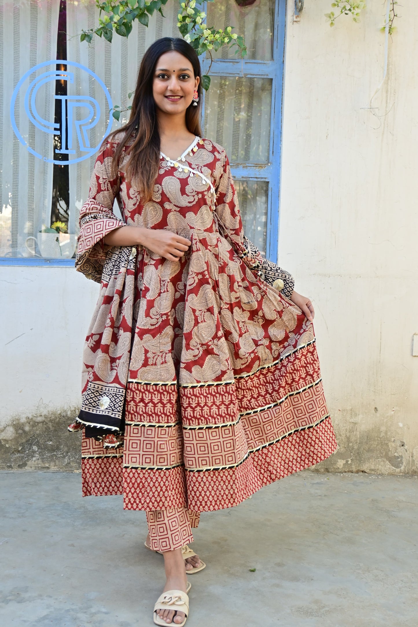 Raabta Red Paisley Print Anarkali Suit Set