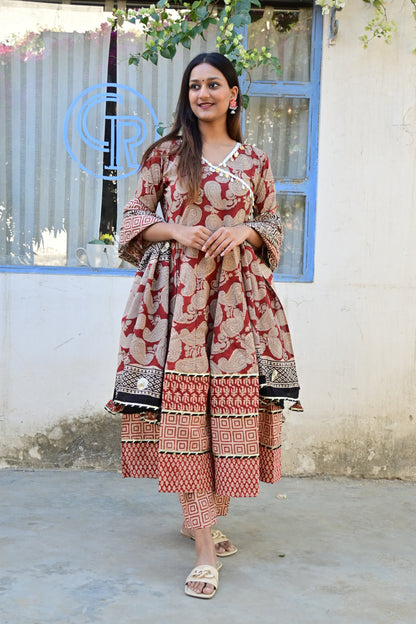 Raabta Red Paisley Print Anarkali Suit Set