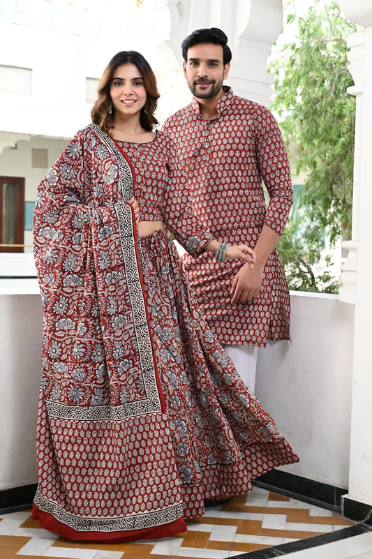 RaaS Red Bagru print  Lehenga Choli  Kurta Couple twinning set