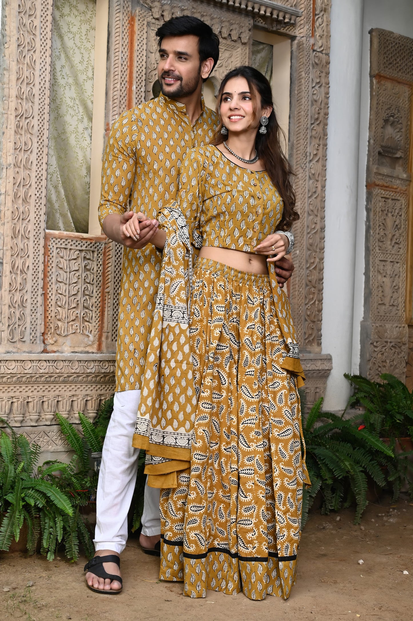 RaaS Mustard Bagru print Couple twinning set