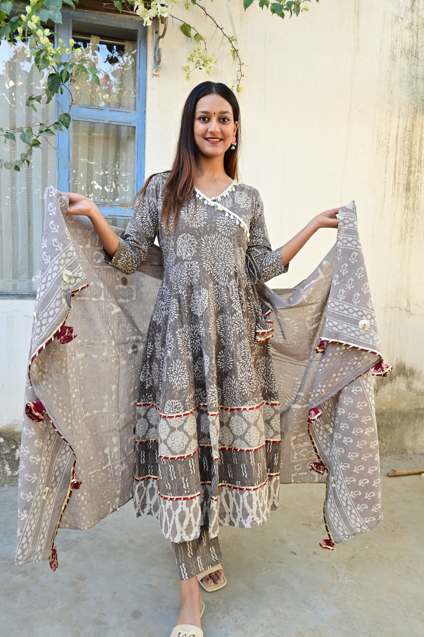 Raabta  Grey Mandana  Print  Anarkali  Suit Set