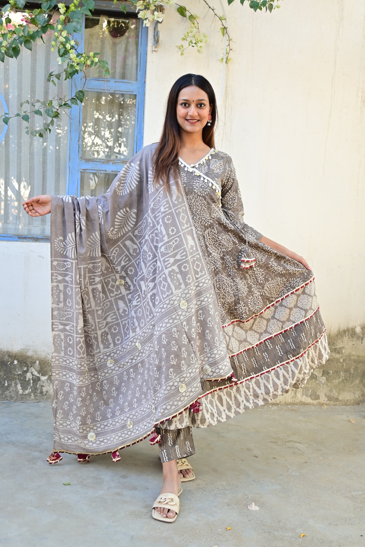 Raabta  Grey Mandana  Print  Anarkali  Suit Set