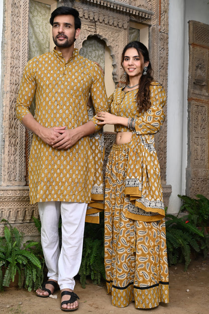 RaaS Mustard Bagru print Couple twinning set