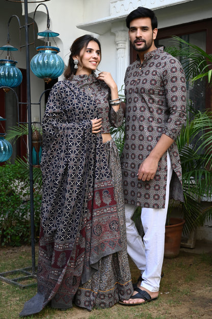 RaaS Block Print Black Lehenga Kurta Couple Twinning  Set