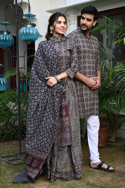 RaaS Block Print Black Lehenga Kurta Couple Twinning  Set