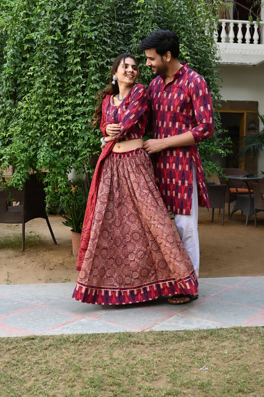 RAAS Bagru Print  Lehenga Kurta Couple Twinning Set