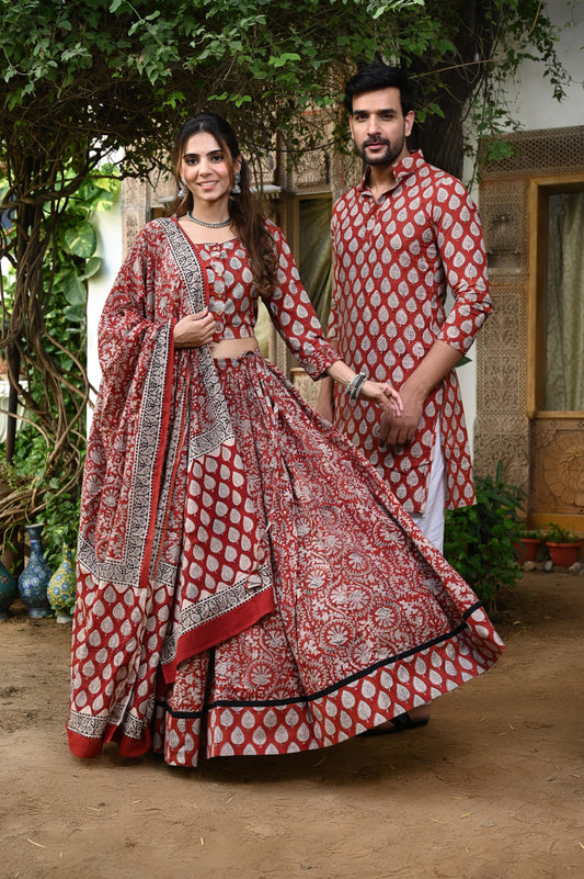Raas Floral Print Lehenga Kurta Couple Twinning Set