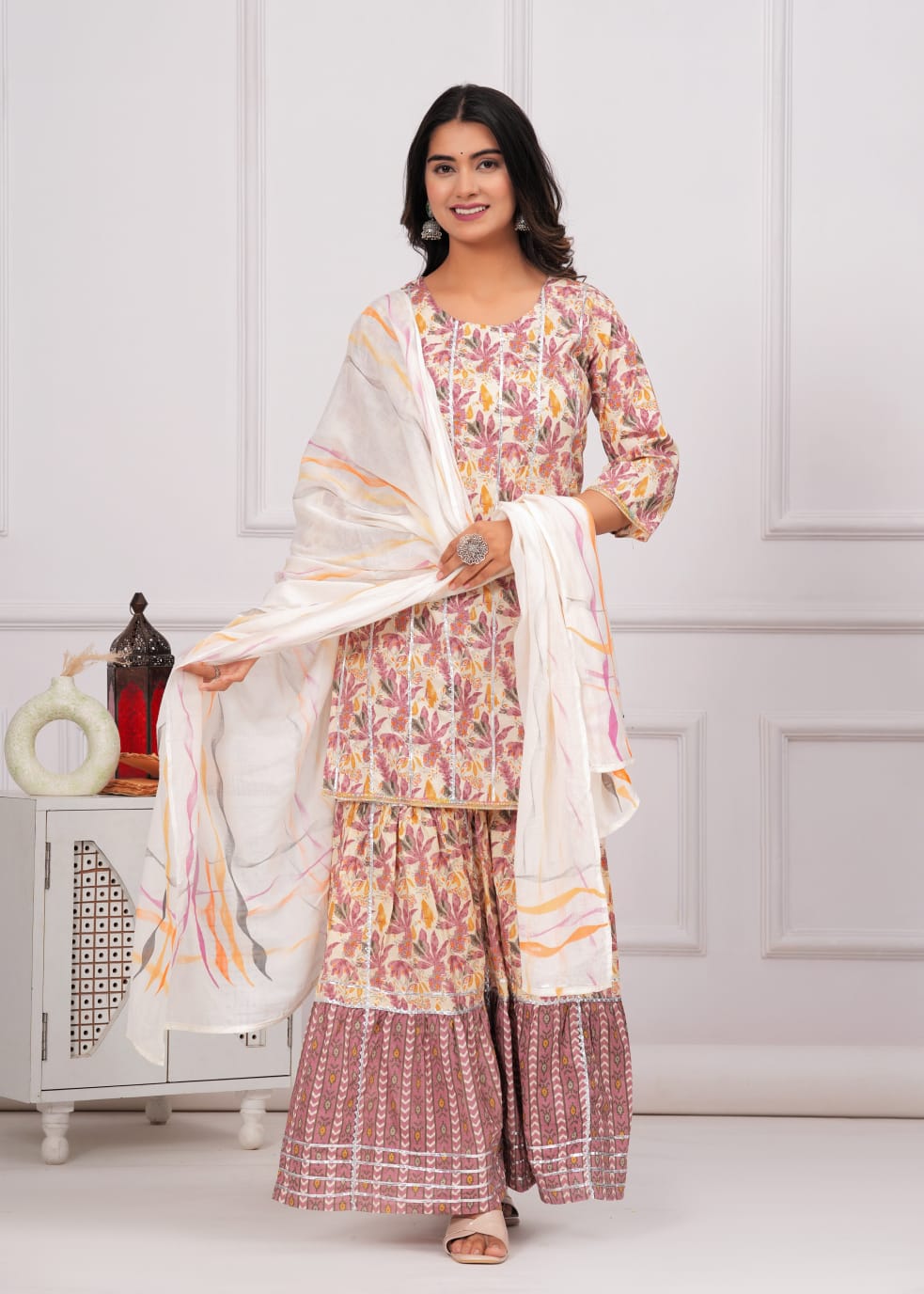 Inaayat Hand Painted Gota Patti Sharara Set with Mulmul dupatta