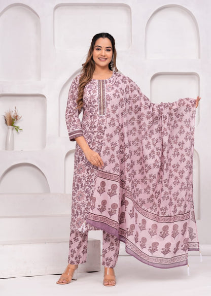 Raabta Pink Floral Cotton Suit Set