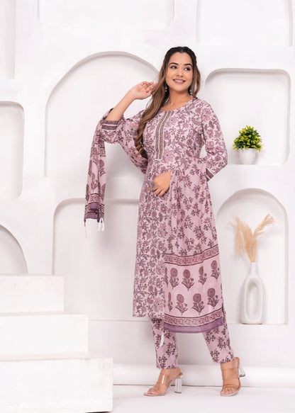 Raabta Pink Floral Cotton Suit Set