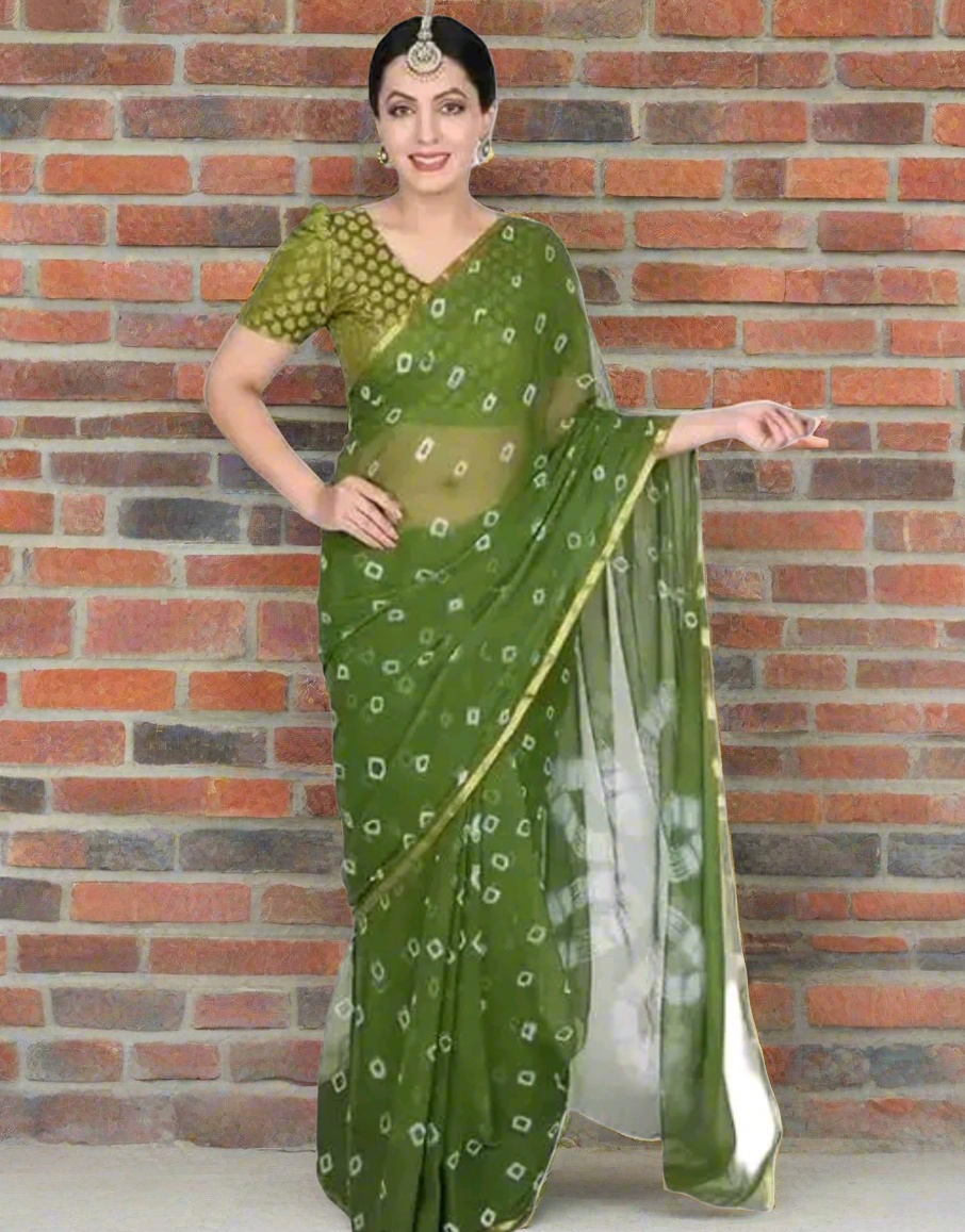 Kesariya Bandhni Saree