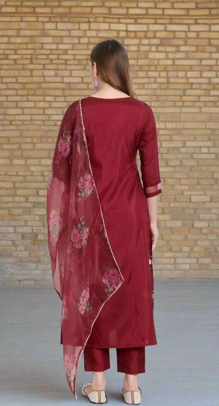 Ibadat Silk Kurti with Floral Organza Dupatta