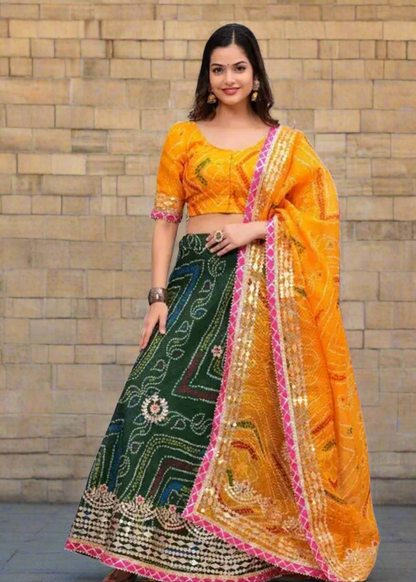 Maharani Bandhani Lehenga With Gota Work