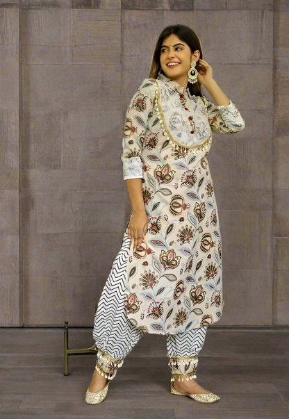 Boho Look Afghani Kurti Set ; floral Print Afghani kurti set