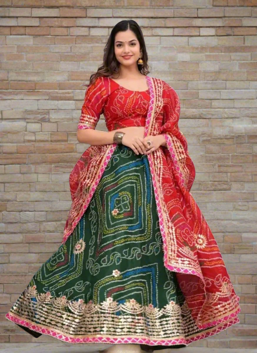 Maharani Bandhani Lehenga With Gota Work