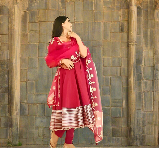 Magenta gota patti anarkali kurti set