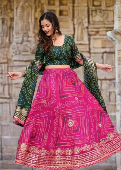 Maharani Bandhani Lehenga With Gota Work