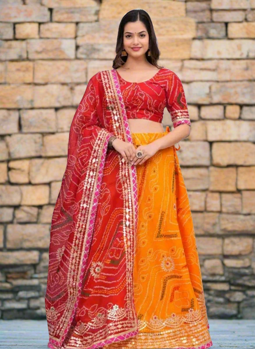 Maharani Bandhani Lehenga With Gota Work