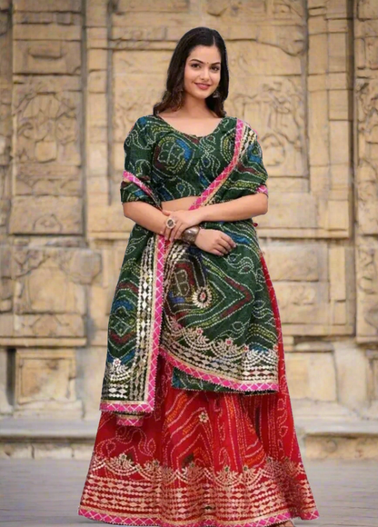 Maharani Bandhani Lehenga With Gota Work