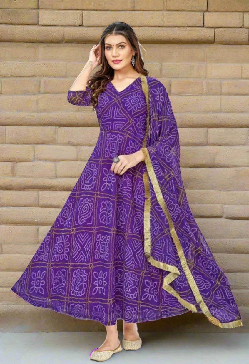 Rangeelo Bandhni Anarkali Suit with Gota work Dupatta