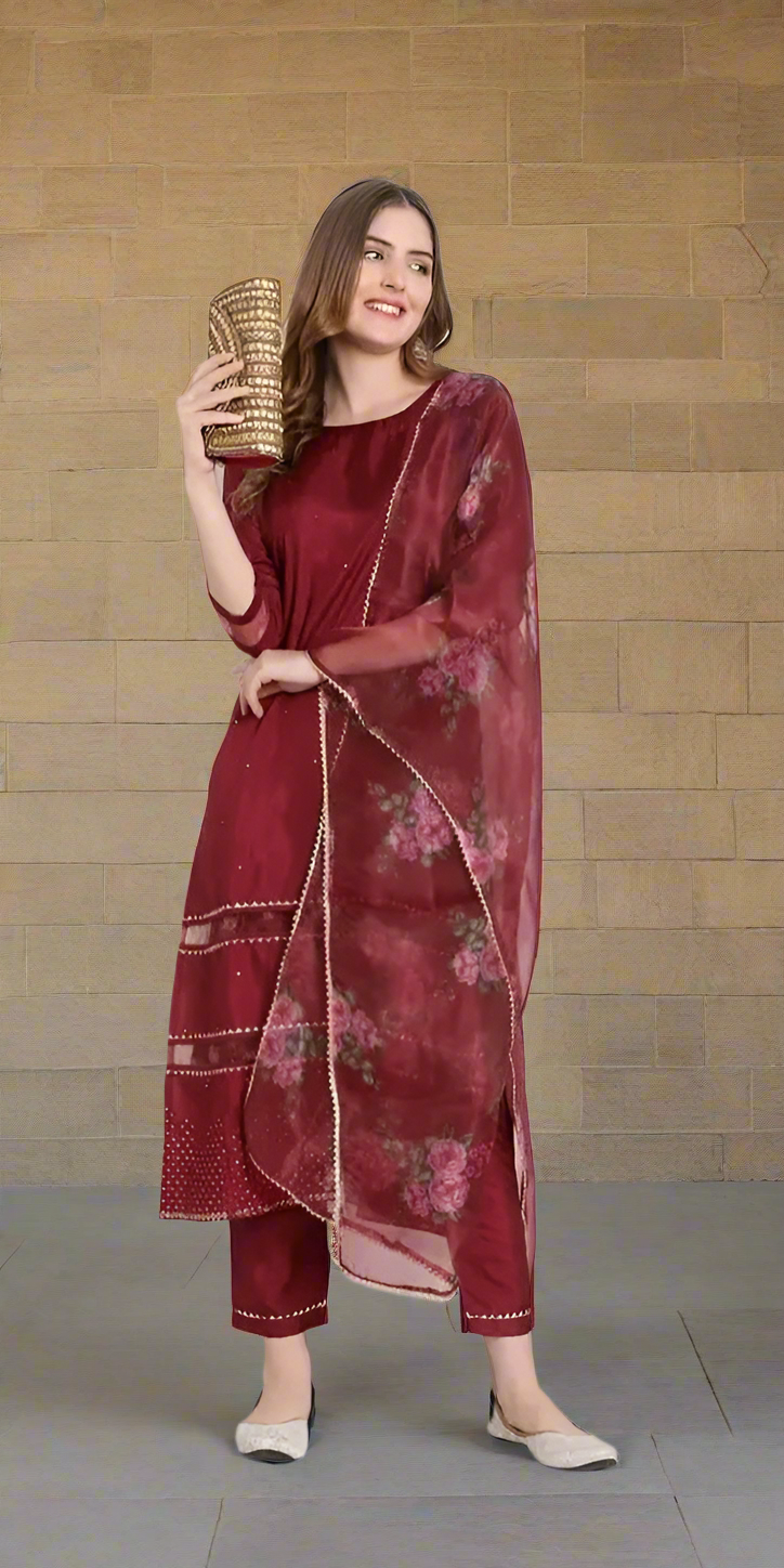 Ibadat Silk Kurti with Floral Organza Dupatta