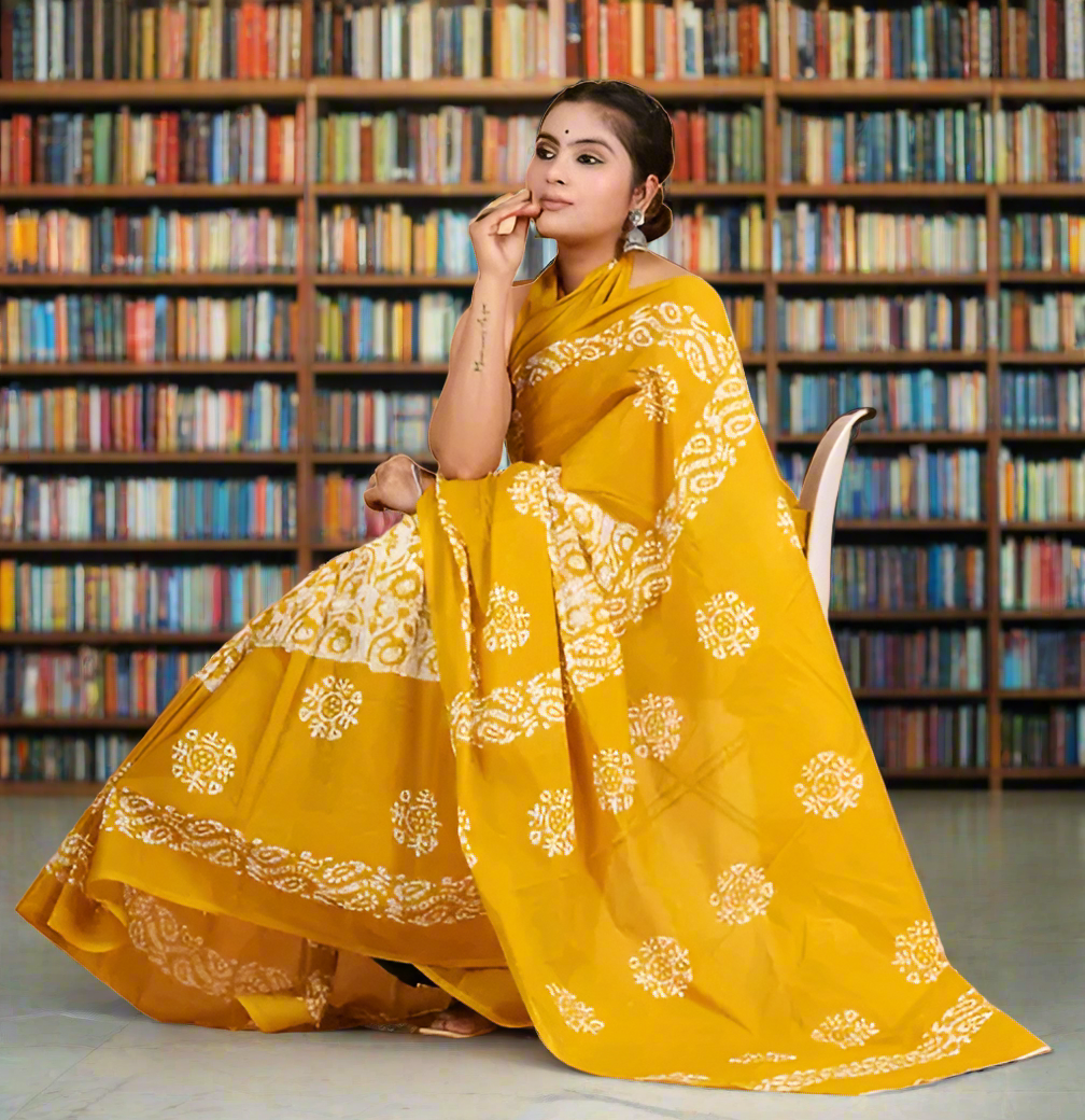 Yellow Hand block print Saree