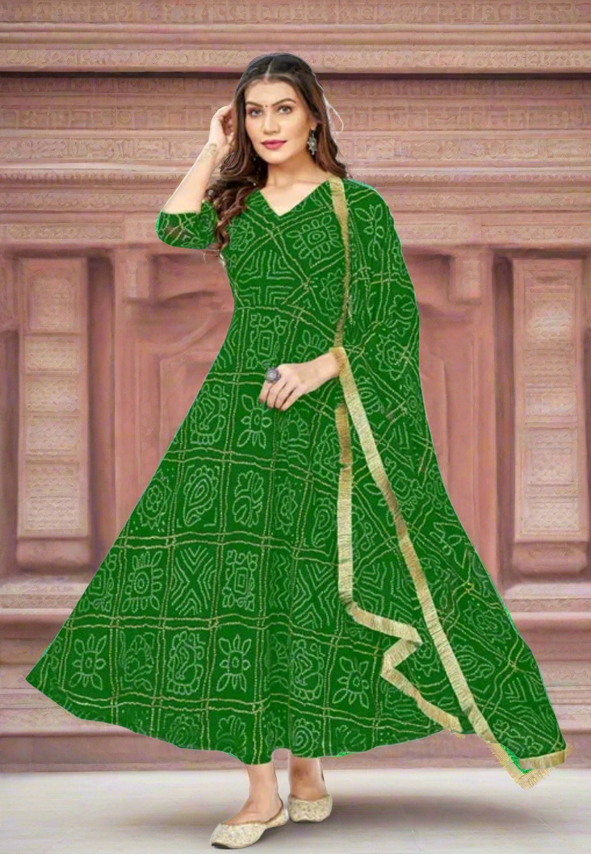 Rangeelo Bandhni Anarkali Suit with Gota work Dupatta