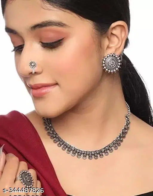 Trendy Choker, Earrings , Nose Pin Set