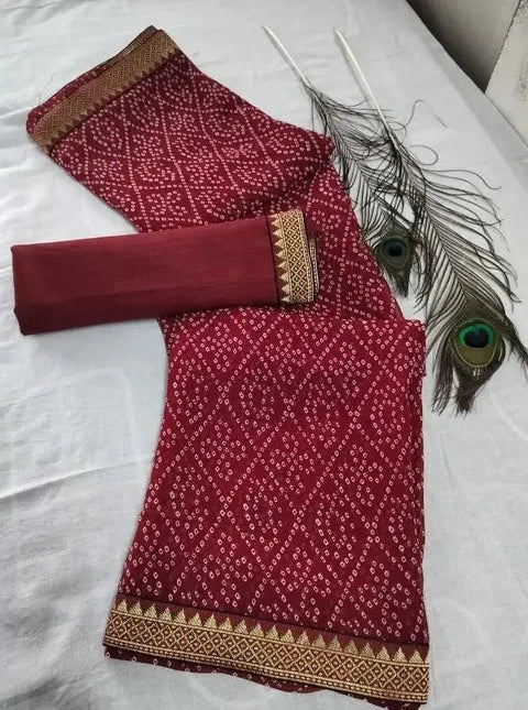 Bandhani Zari Border Saree