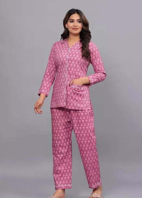 Floral Printed Pure Cotton Night Suite set